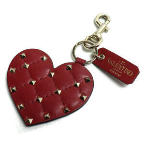 Valentino Garavani Studded Heart Keychain Bag Charm Red PW0P0Q17NAP Women's